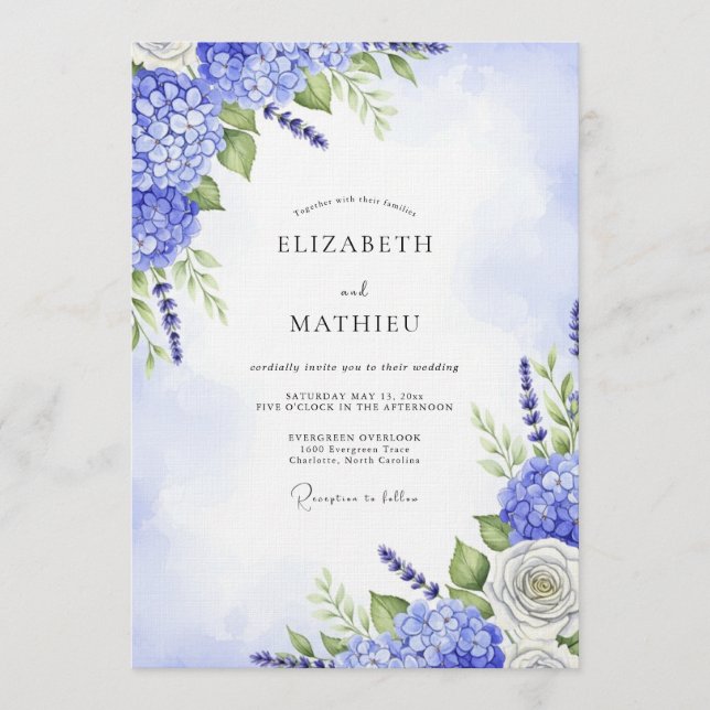 Blue Hydrangea Floral Whimsy Wedding Inbjudningar (Framsida)