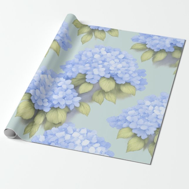 Blue Hydrangea Floral Wrapping Paper Presentpapper (Utrullad)
