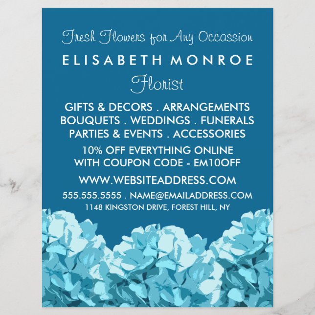 Blue Hydrangea, Floristry Advertising Reklamblad (Framsidan)