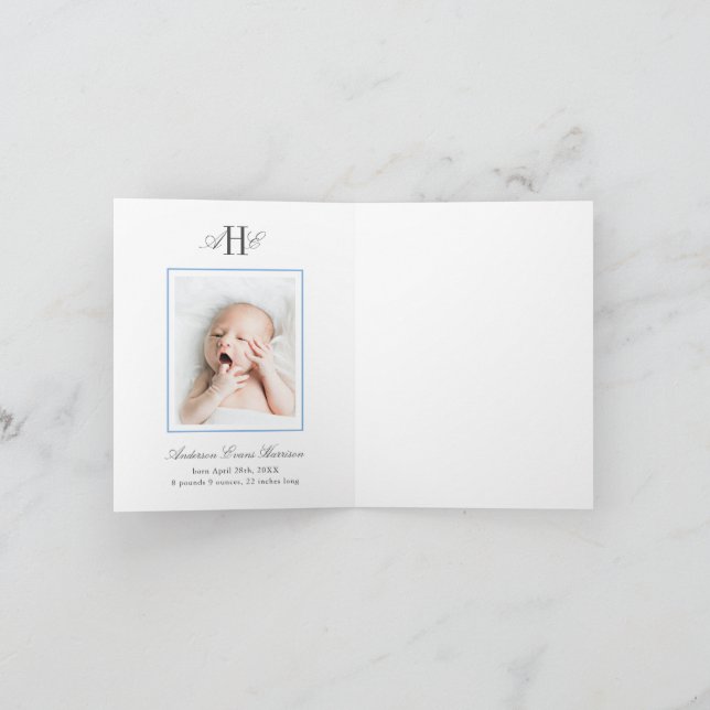 Blue Hydrangea Flower Baby Shower Baby Photo Tack Kort (Inuti)