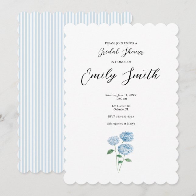 Blue Hydrangea Flower Bridal Shower Invitation Inbjudningar (Fram/baksida)