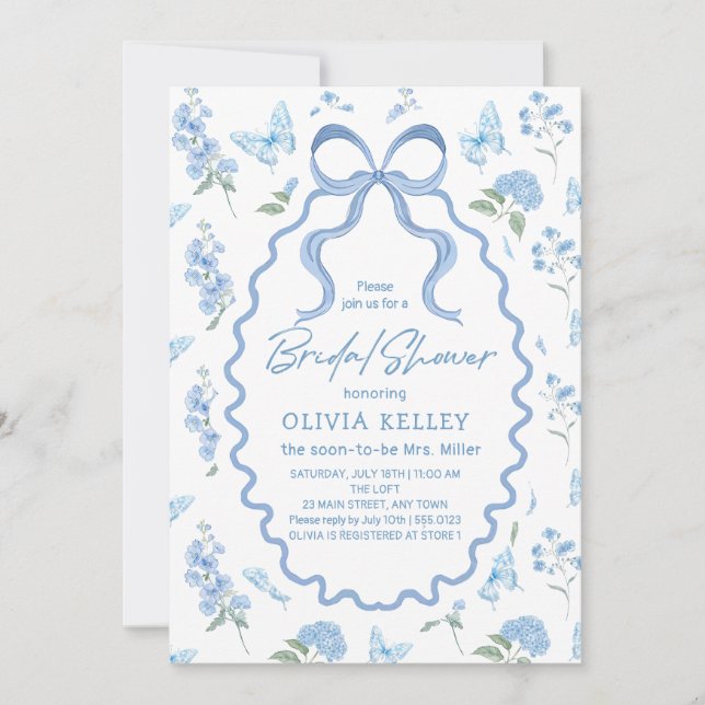 Blue Hydrangea Flower Bridal Shower Invitation Inbjudningar (Framsida)