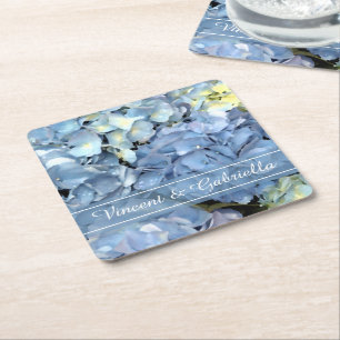 Blue Hydrangea Flower Bröllop Underlägg Papper Kvadrat