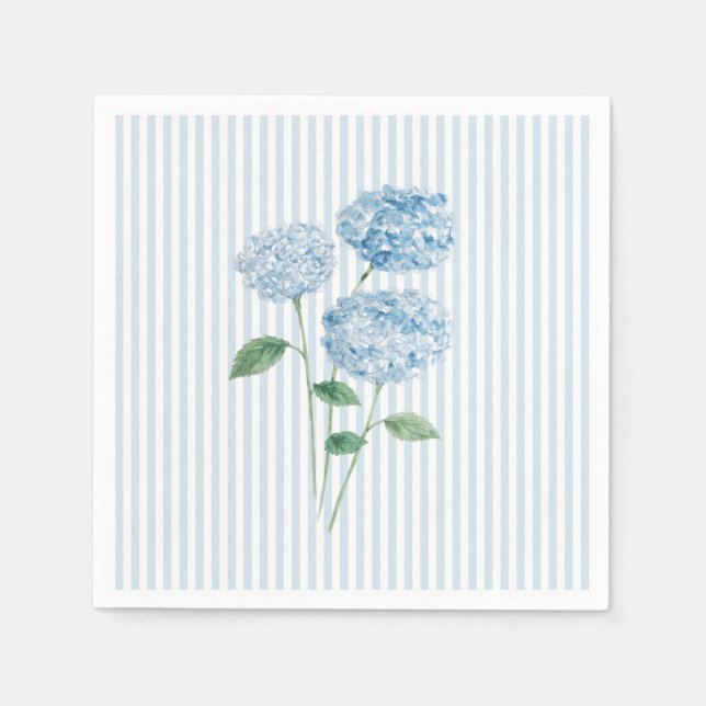 Blue Hydrangea Flower Custom Wedding Blue Stripe Pappersservett (Framsidan)
