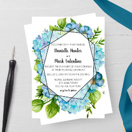 Blue Hydrangea Flower Geometric Bröllop Inbjudningar