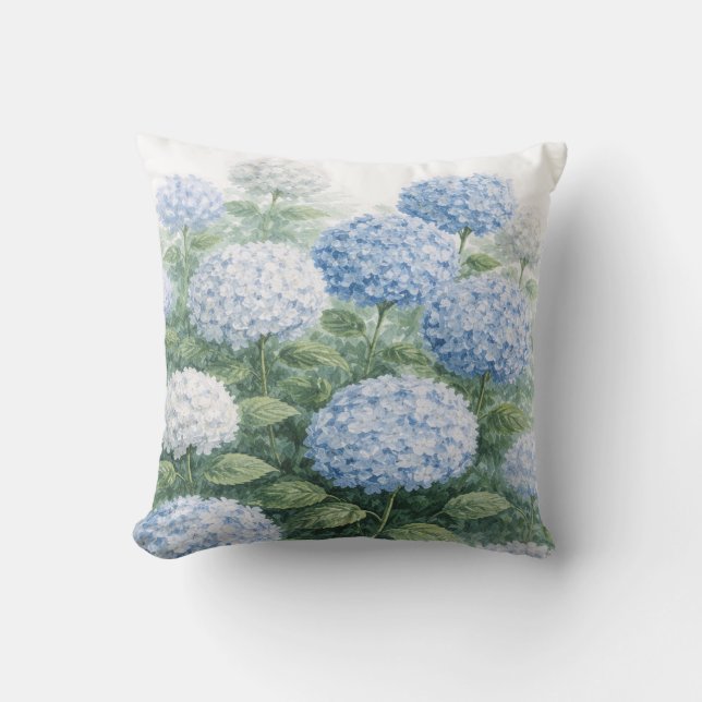 Blue Hydrangea Flower Painting Blue Stripe Kudde (Framsida)