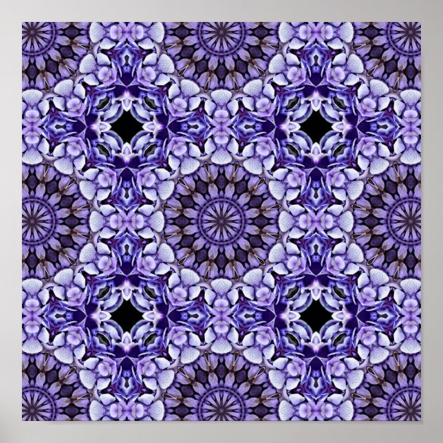 Blue Hydrangea Flower Petals Abstrakt Art Mönster Poster (Framsidan)