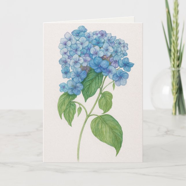 Blue Hydrangea Flower | Printable Greetin Kort (Framsida)