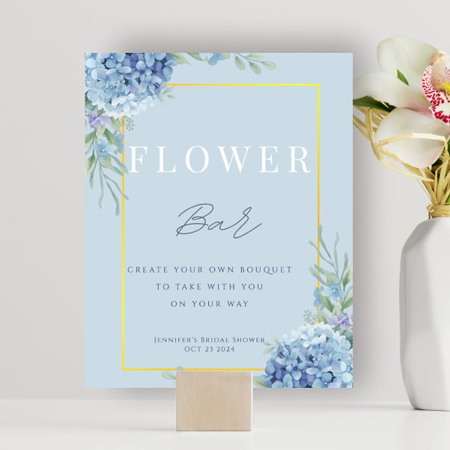 Blue Hydrangea Flower Pub Möhippa Poster (Blue Hydrangea Flower Bar Bridal Shower Poster)