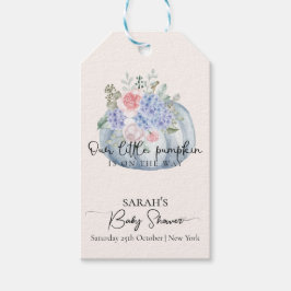 Blue Hydrangea Flower Pumpkin Fall Baby Shower Presentetikett