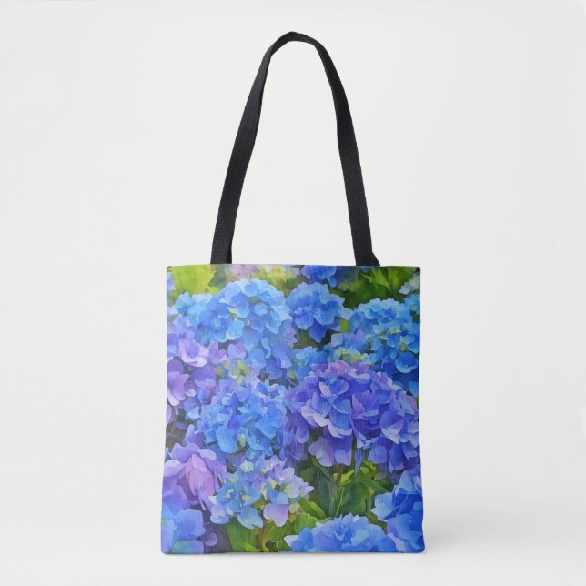 Blue Hydrangea Flowers Blommigt Art Tote Bag Tygkasse (Framsida)