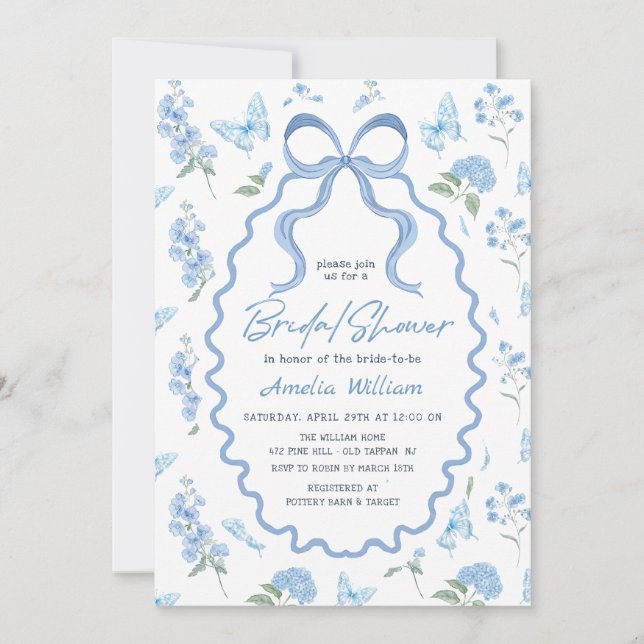 Blue Hydrangea Flowers Bridal Shower Invitation Inbjudningar (Framsida)