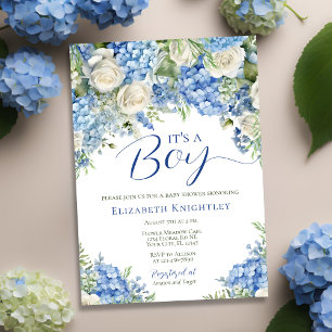 Blue Hydrangea Flowers Det är en pojkvän-babyskor Inbjudningar