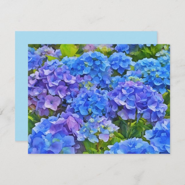 Blue Hydrangea Flowers Floral Art Note Card Set Anteckningskort (Fram/baksida)