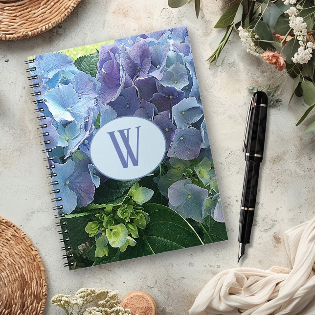 Blue Hydrangea Flowers Monogram Initial Anteckningsbok (Skapare uppladdad)