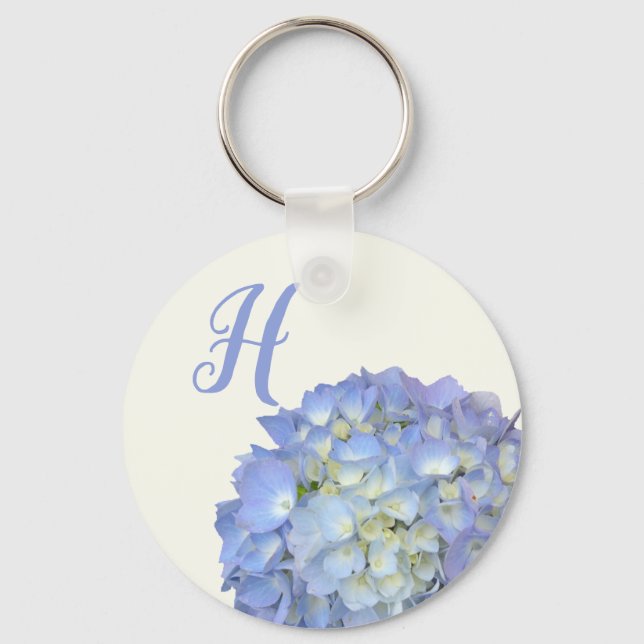 Blue Hydrangea Flowers Monogram Keychain Nyckelring (Framsida)