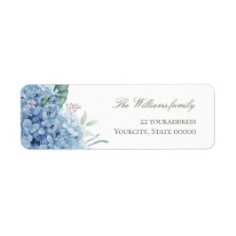 blue hydrangea flowers returadress etikett