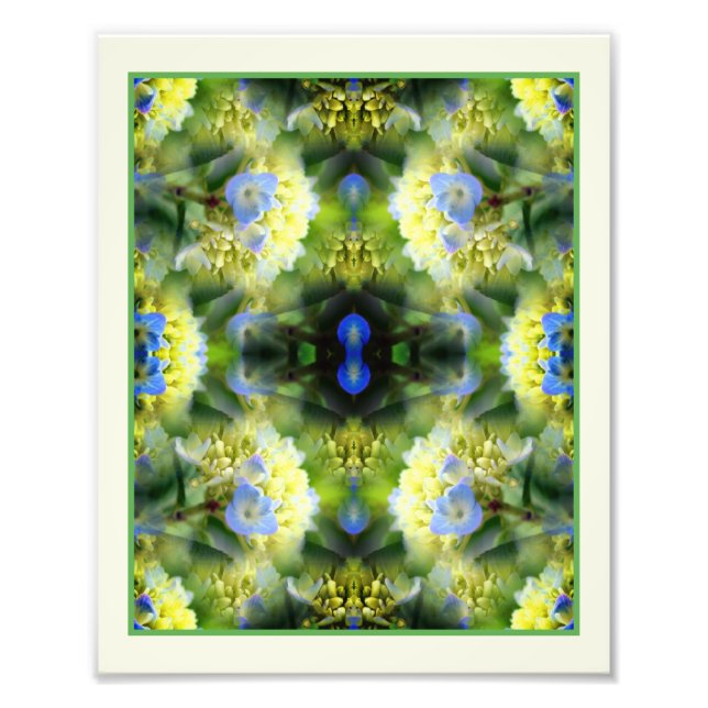 Blue Hydrangea Flowers Spegel Abstrakt 8x10 Fototryck (Framsidan)