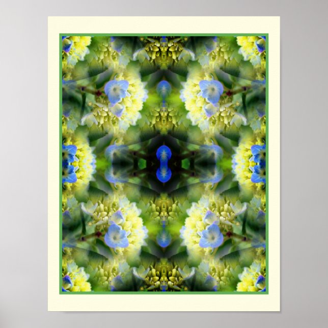 Blue Hydrangea Flowers Spegel Abstrakt Poster (Framsidan)