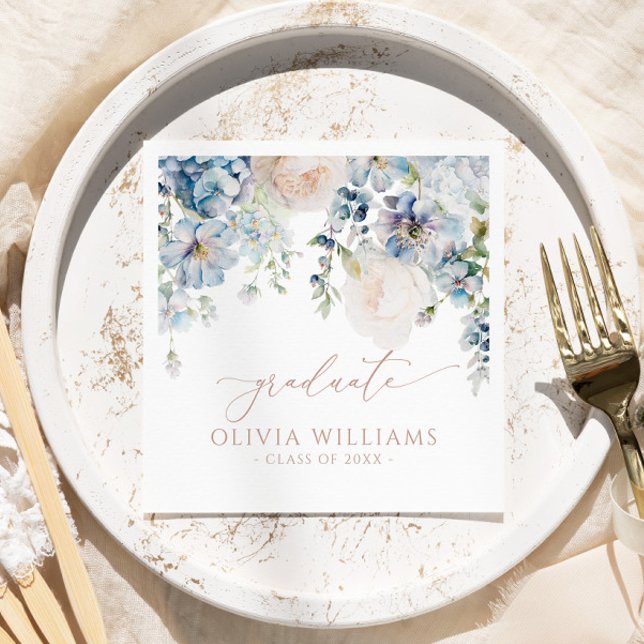 Blue Hydrangea Flowers Studentfest Napkins Pappersservett (Skapare uppladdad)