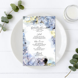 Blue Hydrangea Flowers Watercolor Bröllop Menu