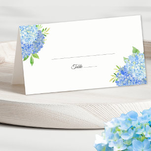 Blue Hydrangea Foliage Watercolor Blommigt Bröllop Placeringskort