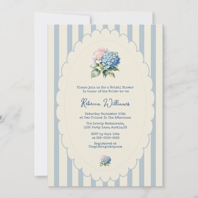 Blue Hydrangea French Country Bridal Shower Inbjudningar (Framsida)