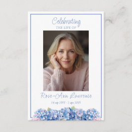 Blue Hydrangea Funeral Memorial Prayer Card Tilläggskort