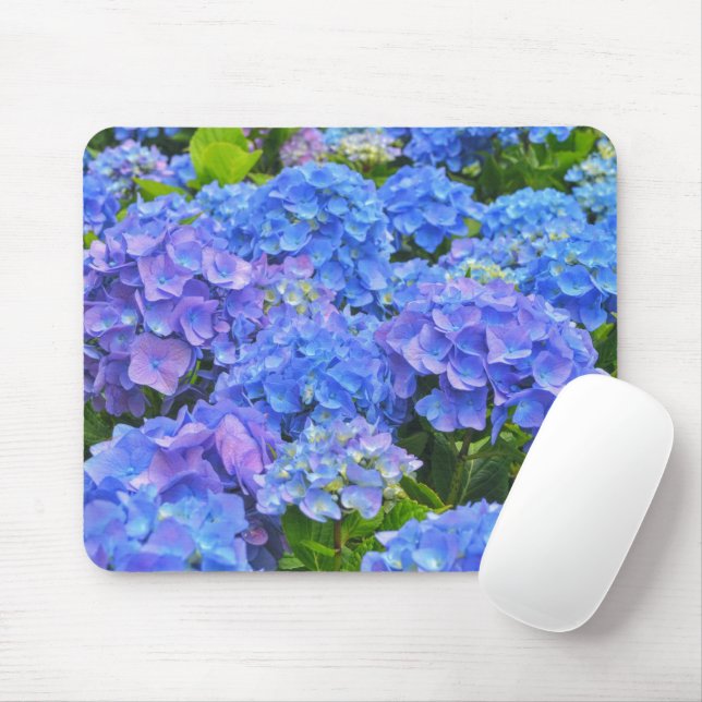 Blue Hydrangea Garden Flowers Blommigt Mouse Pad Musmatta (Med mus)