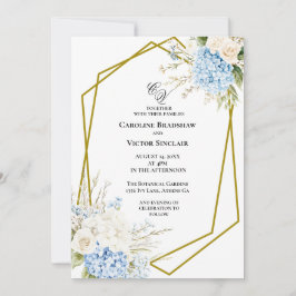 Blue Hydrangea Geometric Wedding Invitation Inbjudningar