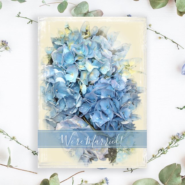 Blue Hydrangea Giftermål / Elopement Announement Meddelande (Skapare uppladdad)