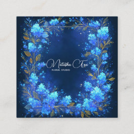 Blue Hydrangea Gold Celestial Frame Midnight Fyrkantigt Visitkort