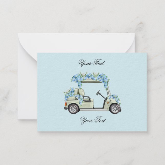 Blue Hydrangea Golf Cart Floral Wedding Enclosure  Anteckningskort (Framsida)