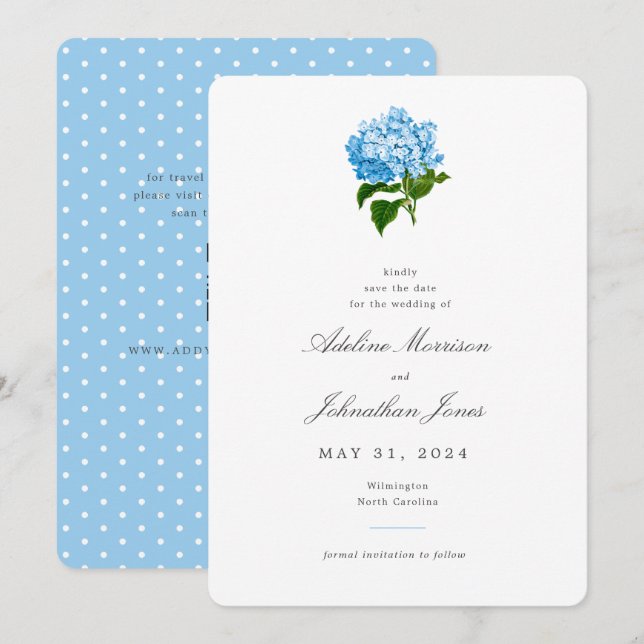 Blue Hydrangea GrandMillennium Traditional Inbjudningar (Fram/baksida)