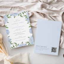 Blue Hydrangea Gräns, QR Code on Back, Bröllop