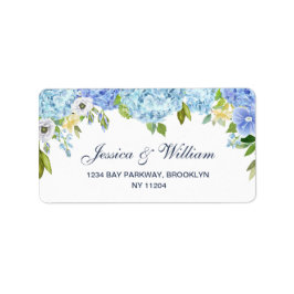 Blue Hydrangea Greenery Blommigt Address Label Adressetikett