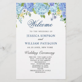 Blue Hydrangea Greenery Bröllop Ceremony Program