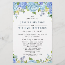 Blue Hydrangea Greenery Bröllop Ceremony Program