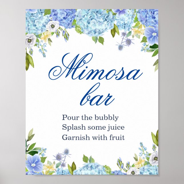 Blue Hydrangea Greenery Mimosa Pub-tecken Poster (Framsidan)