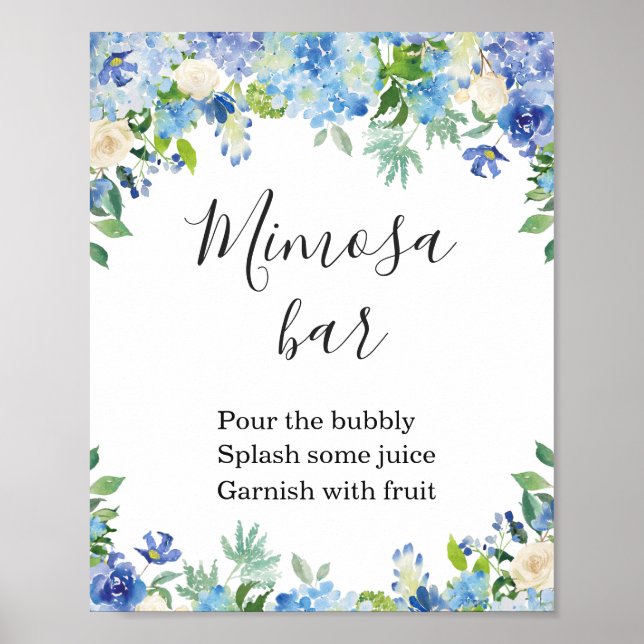 Blue Hydrangea Greenery Mimosa Pub-tecken Poster (Framsidan)