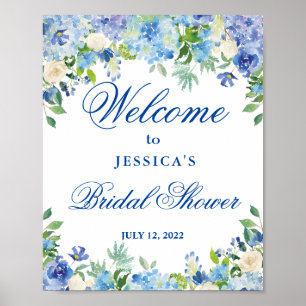 Blue Hydrangea Greenery Möhippa Välkommen Poster