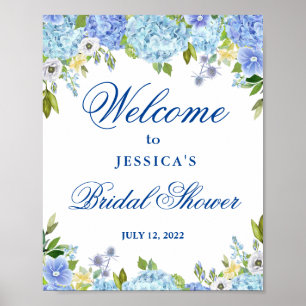 Blue Hydrangea Greenery Möhippa Välkommen Poster