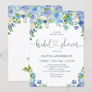 Blue Hydrangea Greenery Watercolor Möhippa Inbjudningar