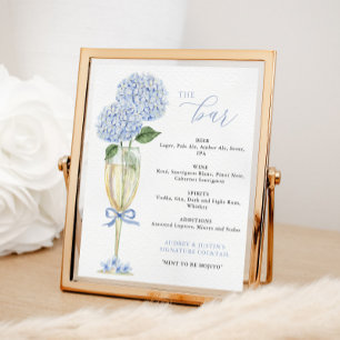 Blue Hydrangea, Guld Glass Pub Menu Poster