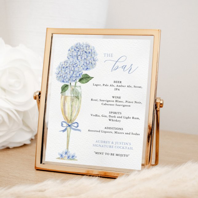 Blue Hydrangea, Guld Glass Pub Menu Poster (Skapare uppladdad)