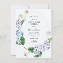 Blue Hydrangea Guld Ram Baby Shower by Mail Inbjudningar
