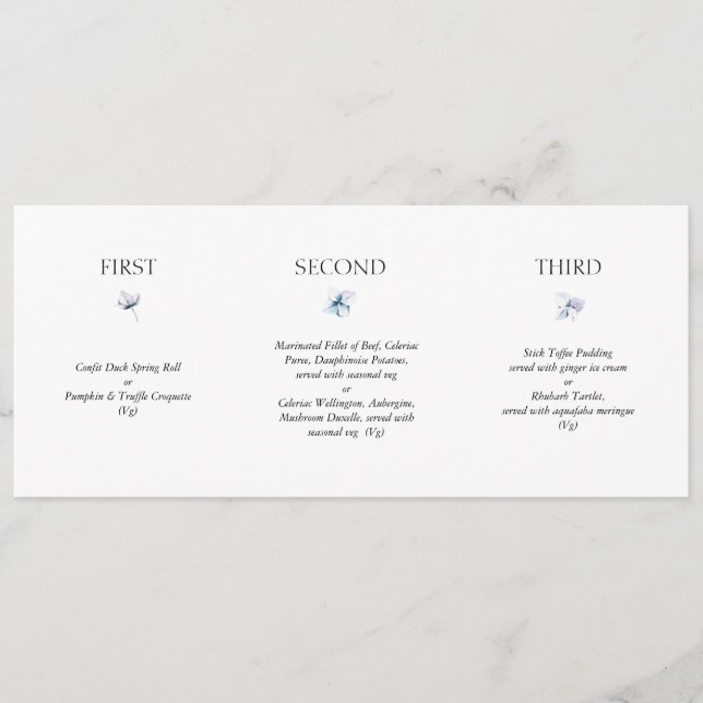 Blue Hydrangea Horizontal Wedding Menu Meny (Framsida)