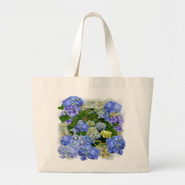 BLUE HYDRANGEA ~ Jumbo Tote Jumbo Tygkasse (Framsidan)