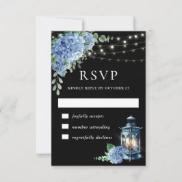 Blue Hydrangea Lantern Black Boho Bröllop OSA Kort