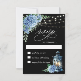 Blue Hydrangea Lantern Black Boho Bröllop OSA Kort